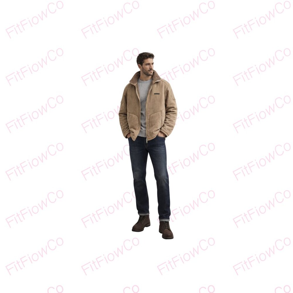 Duck and Cover Sherpa Fleece Lined Faux Suede Jacket Tan Brown Men’s LargeWinter